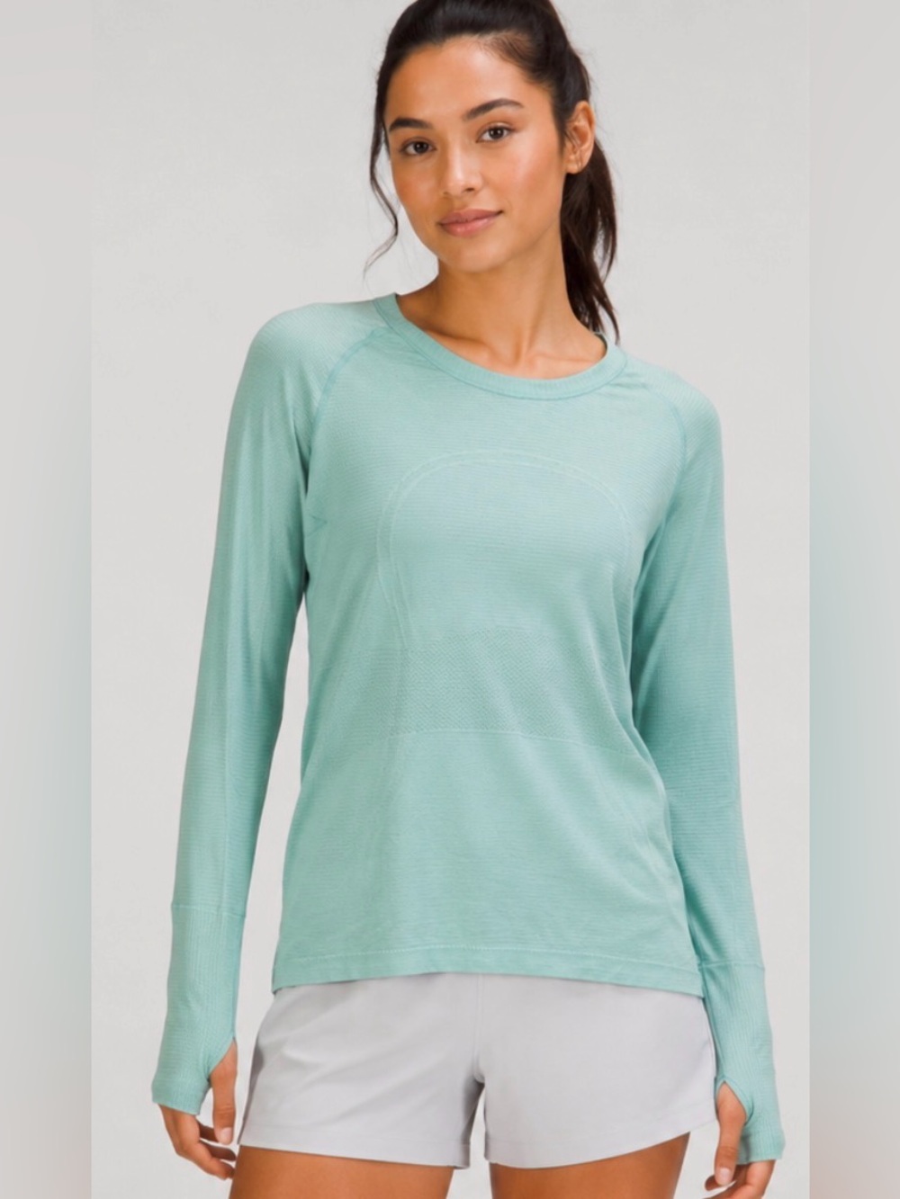 Lululemon Light Teal Thumbhole Long Sleeve Performance Top Relaxed Fit M/L